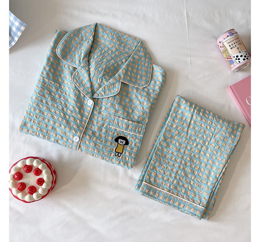 Siensien - Pyjamaset: geruite top met lange mouwen + broek + hoofdband