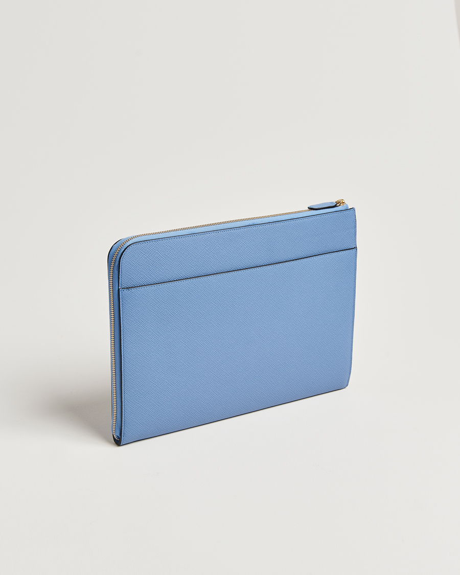 Smythson Panama Small Laptop Case Nile Blue