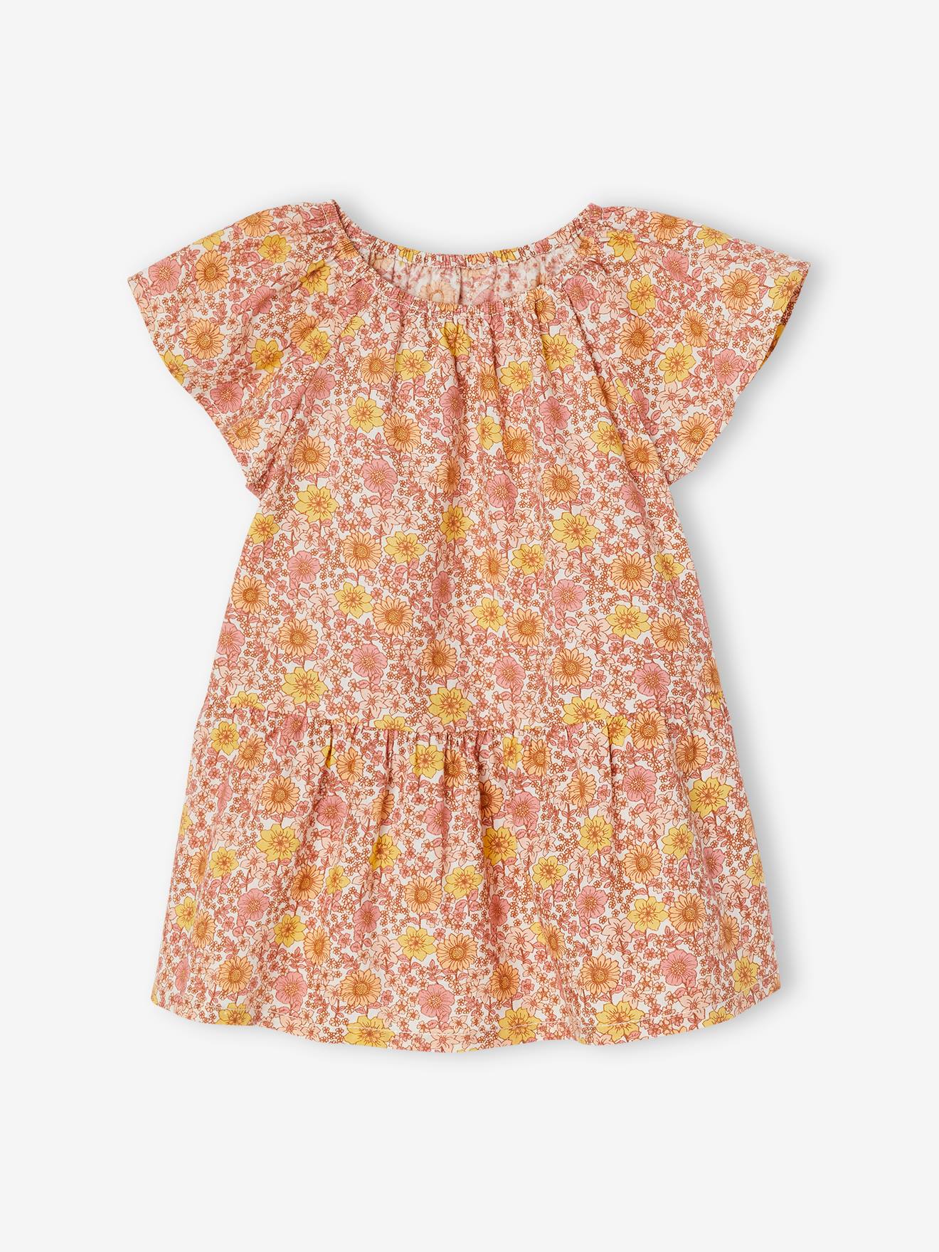 Vestido branco com estampa floral e mangas borboleta para bebê