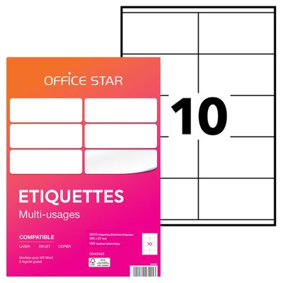 Office Star - 1000 Étiquettes multi-usages blanches - 105 x 57 mm - réf OS43425
