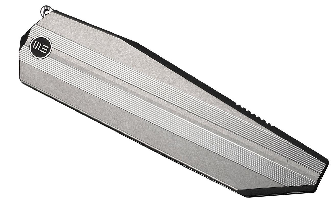 WE Knife Collinear WE22034D-DS1 Fafnir Damasteel, Polished Bead, Blasted & Satin Titanium, zakmes