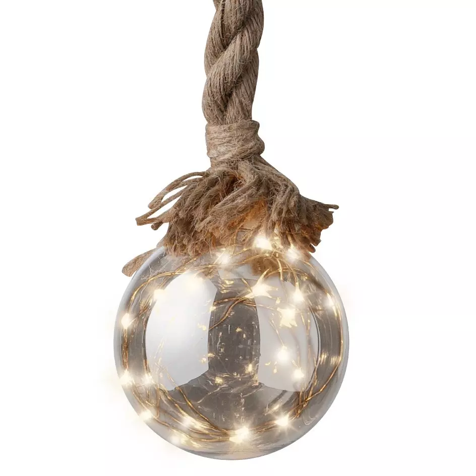 Suspension lumineuse à piles 30 LED (D14 cm) Boule de Noël ambrée Blanc chaud