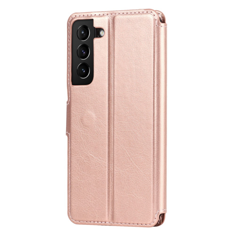 Samsung Galaxy S22 5G Leder Tasche mit Kartenfach im Retro Style - Roségold