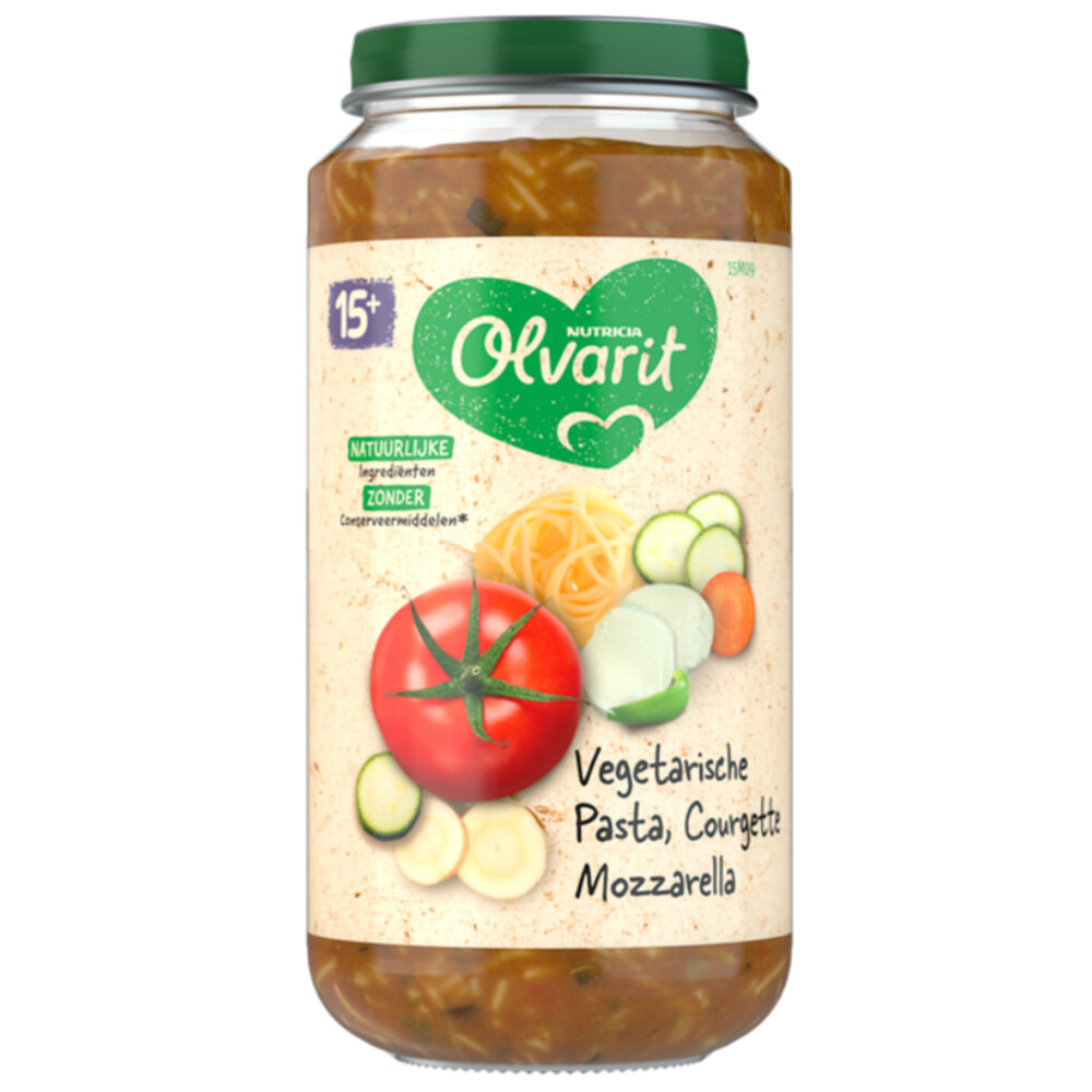 6x Olvarit Maaltijd 15m Vegetarische pasta Courgette Mozzarella250 gr