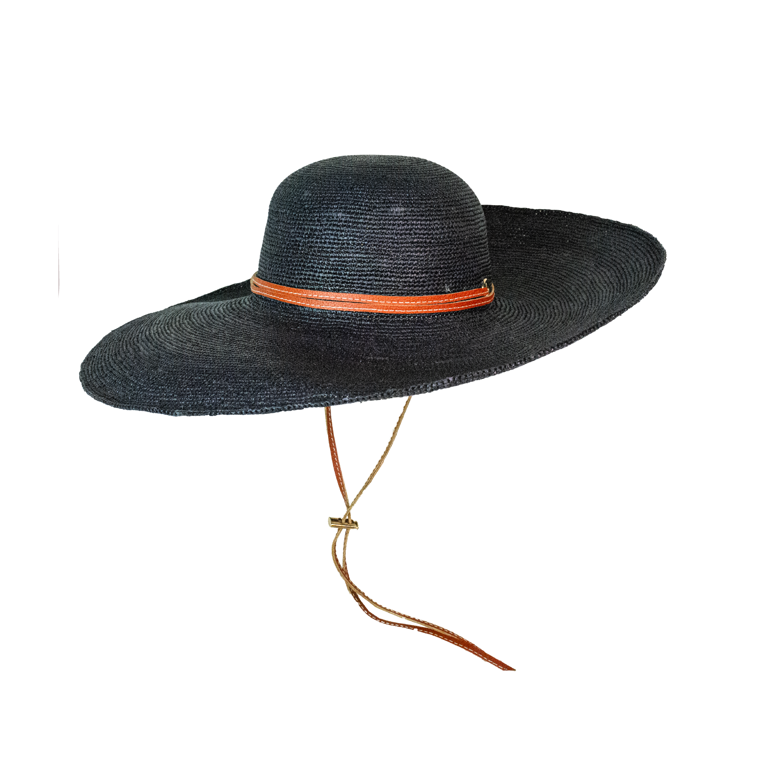 Chapeau crocheté à bord extra long avec bandeau en cuir ajustable