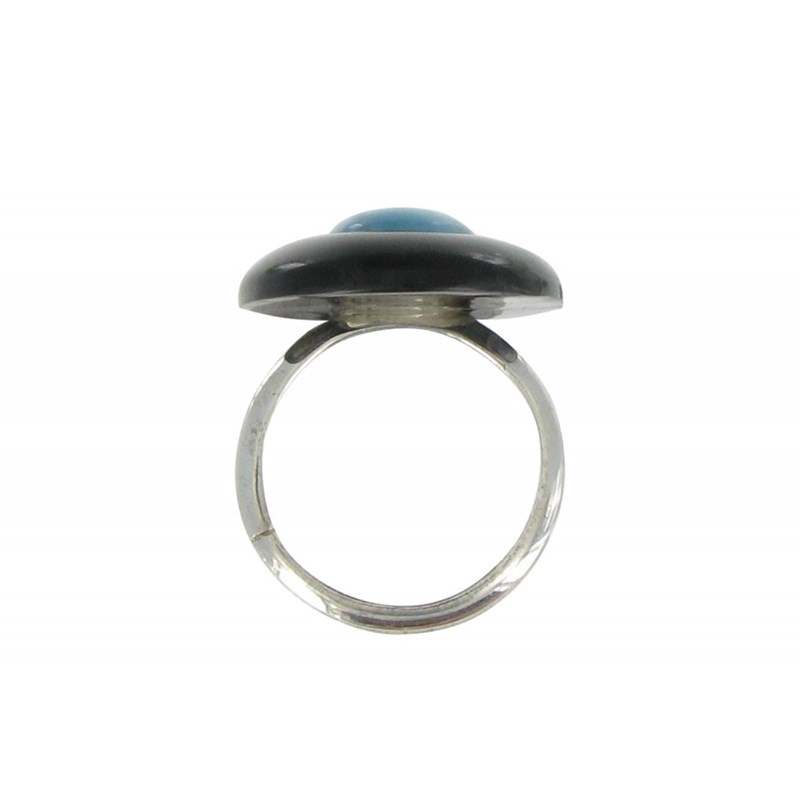 Bague Argent Ovale Corne Noir et Larimar