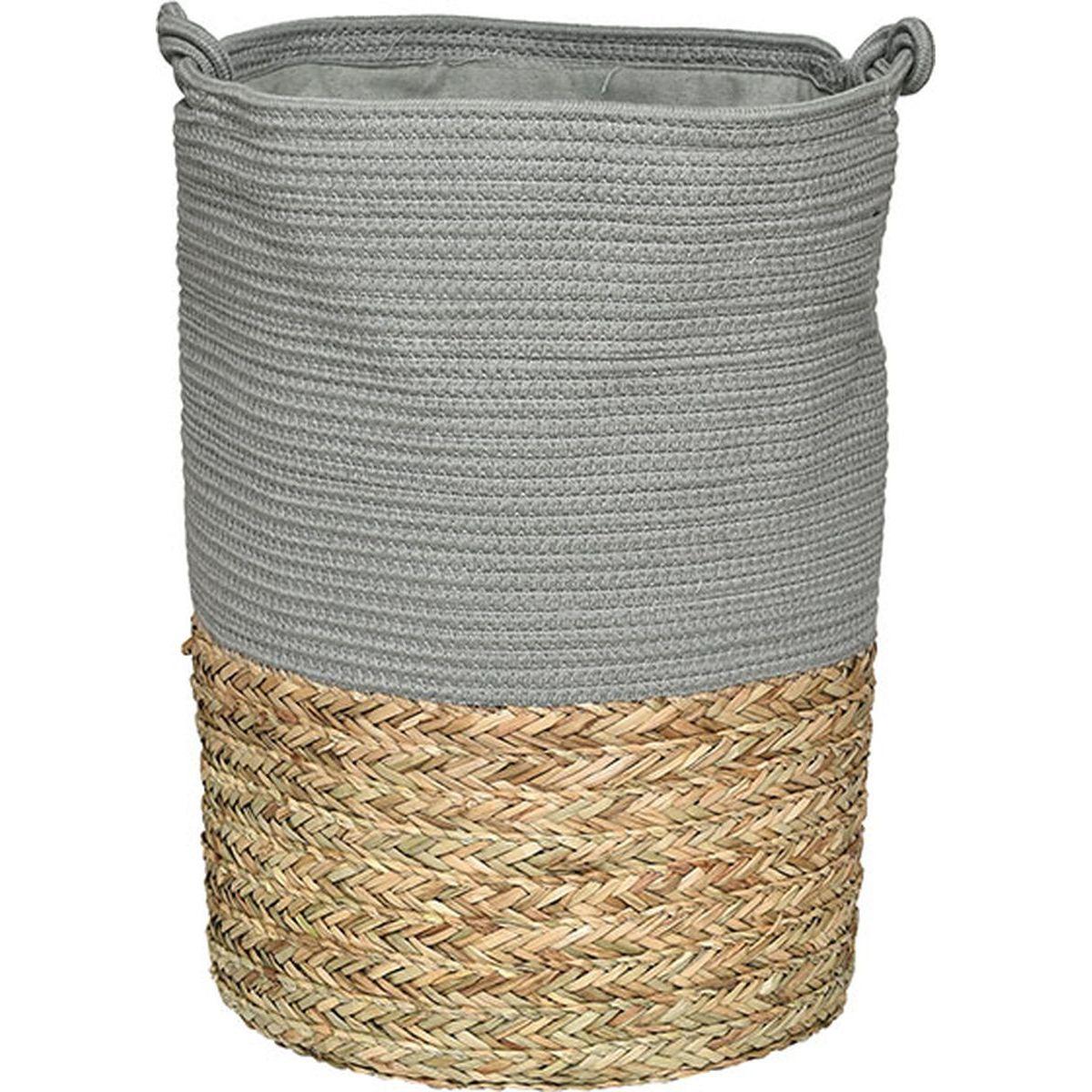 GRANDE PANIERE A LINGE RONDE MATIERE VEGETALE KAKI NATUREL
