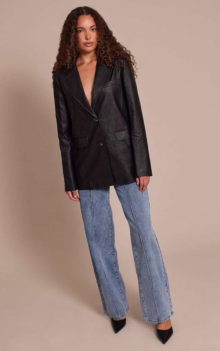 Noir Délavé Blazer Tall En Synthétiquecuir Texturé