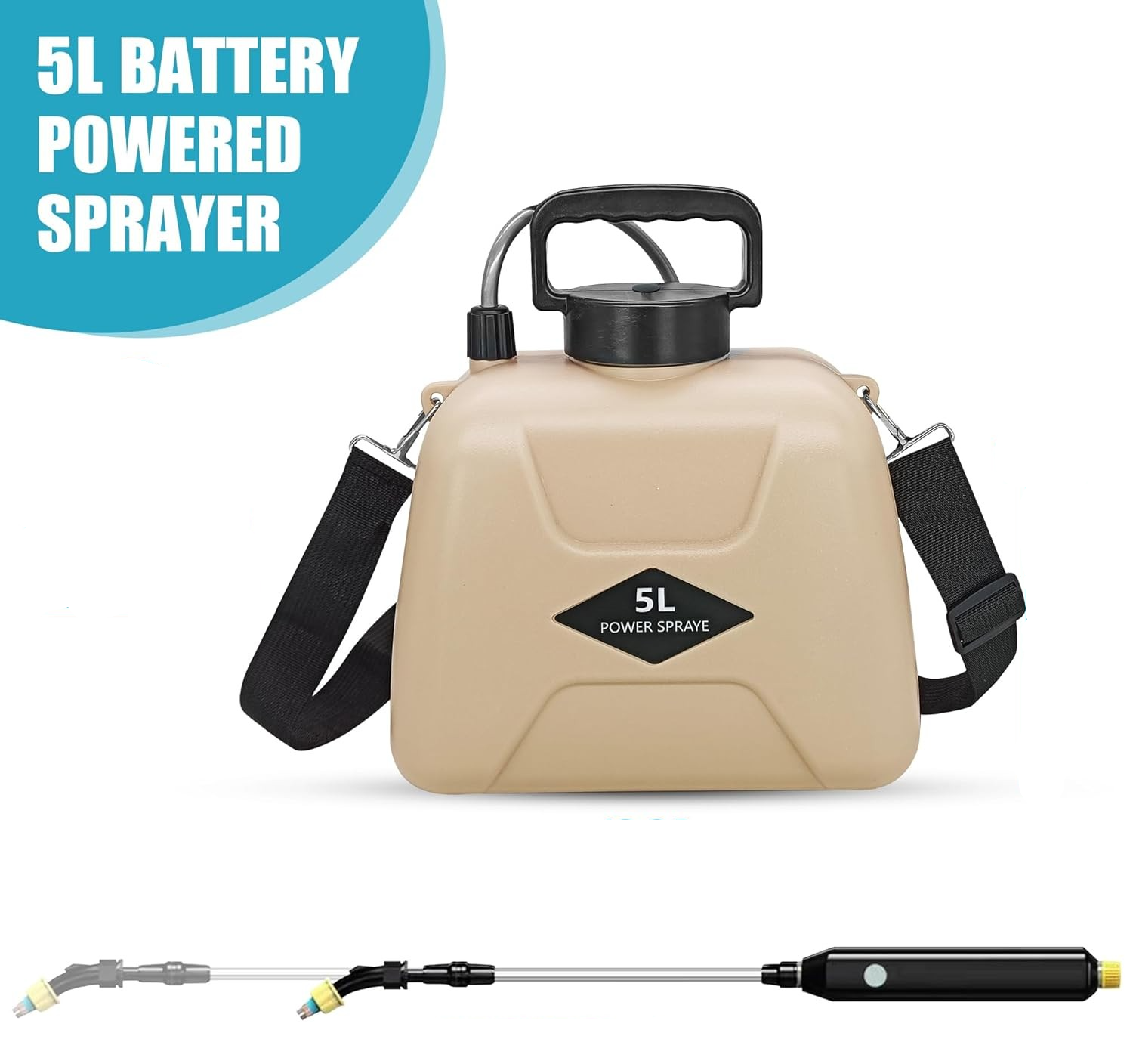 (5L) Elektrische USB Garten Spritze Pflanzenschutz Drucksprüher Rückenspritze inkl. Sprühaufsätze   Schultergurt - Beige