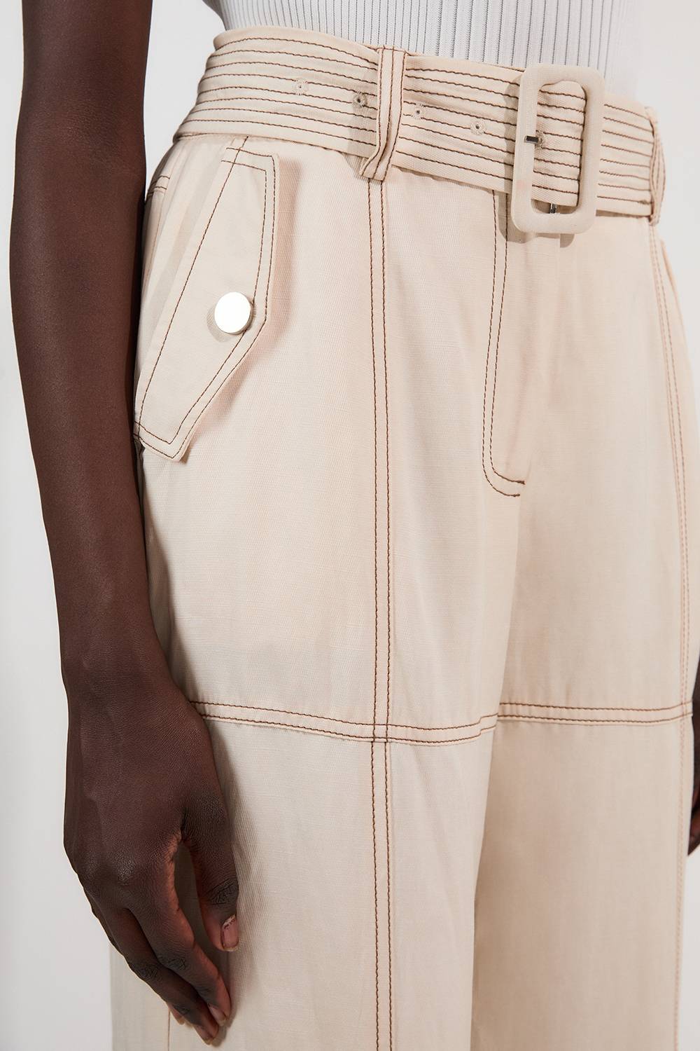 KarenMillen Pantalon Tissé en Sergé de Lin Premium avec Surpiqûres