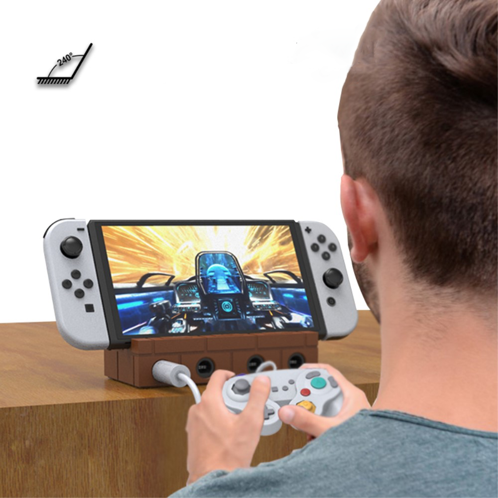 Ladegerät Dockingstation Charging Dock mit Spiele Halterung und HDMI / USB C / 3x USB / 4x NGC Anschluss für Nintendo Switch / OLED - Schwarz