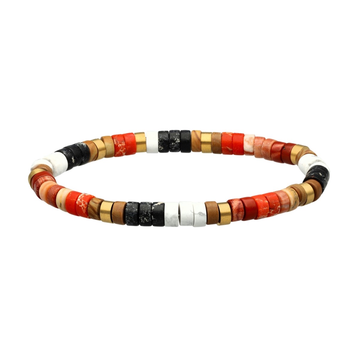 Bracelet Perles Heishi Turquoise Blanche Jaspe Noir Et Orange Serpeggiante-enfant-12cm