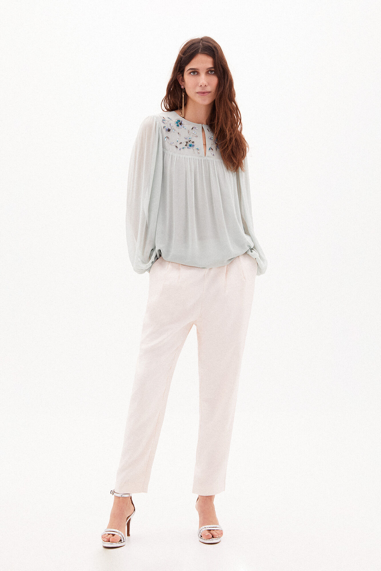 Anna Pantalones satinados - Bege