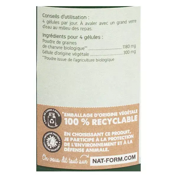 Cápsulas vegetais de cânhamo orgânico Nat & Form, 200 unidades.