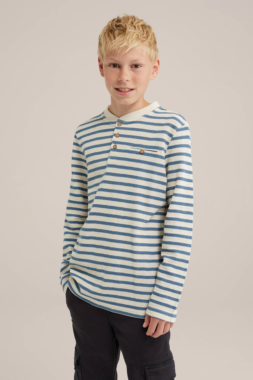 WE Fashion gestreepte longsleeve blauw/wit
