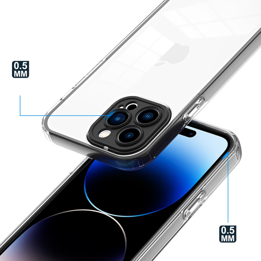 3in1 iPhone 14 Pro Gummi Case Hülle mit Hardcase Rahmen   Kameraschutz - Schwarz