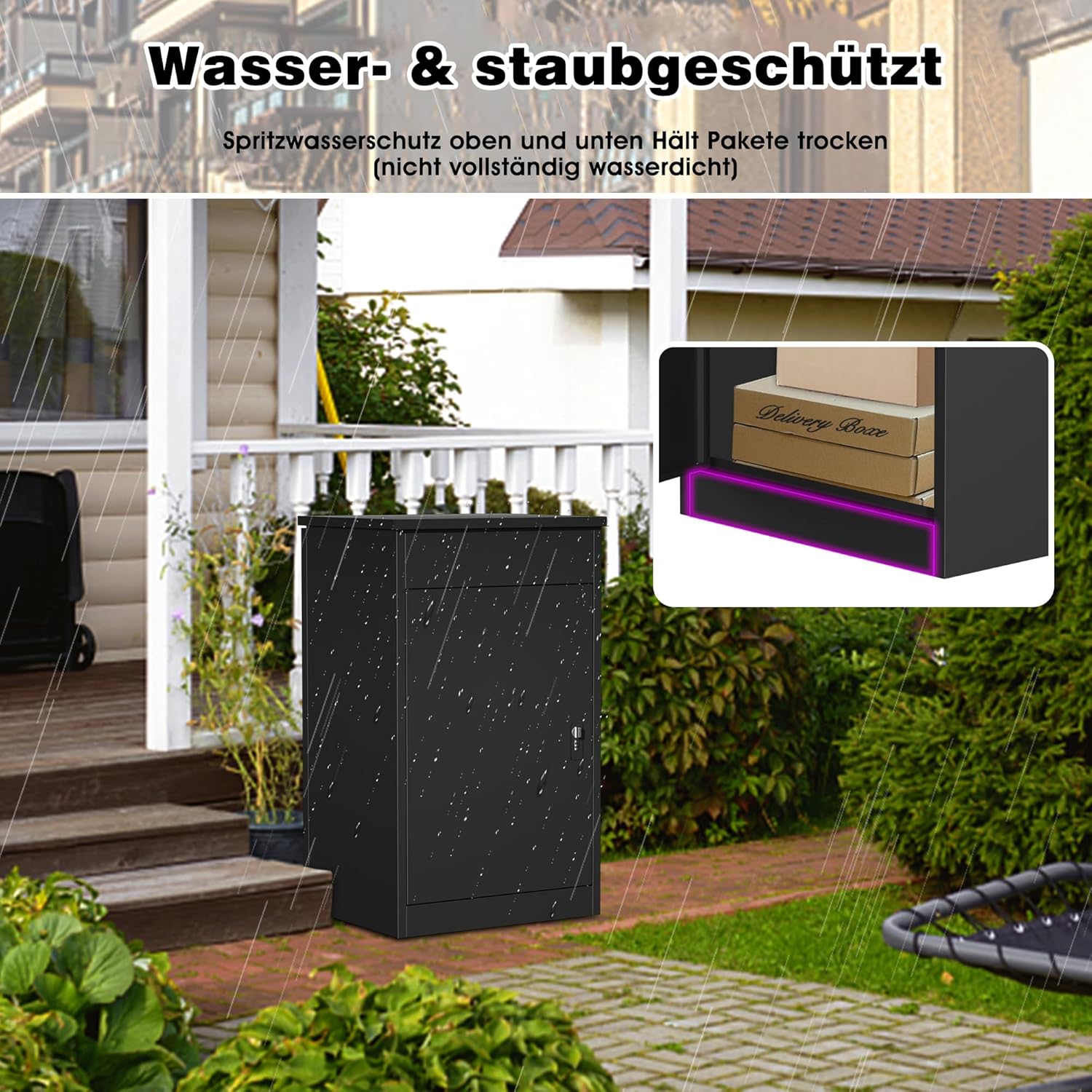 Paketbox Briefkasten mit Paketfach Paketbox Draussen Groß XXL Diebstahlgeschützter Paketbriefkasten Standbriefkasten mit Code-Schloss, wandmontiert wasserdicht für Veranda/Garten (33'(85CM))