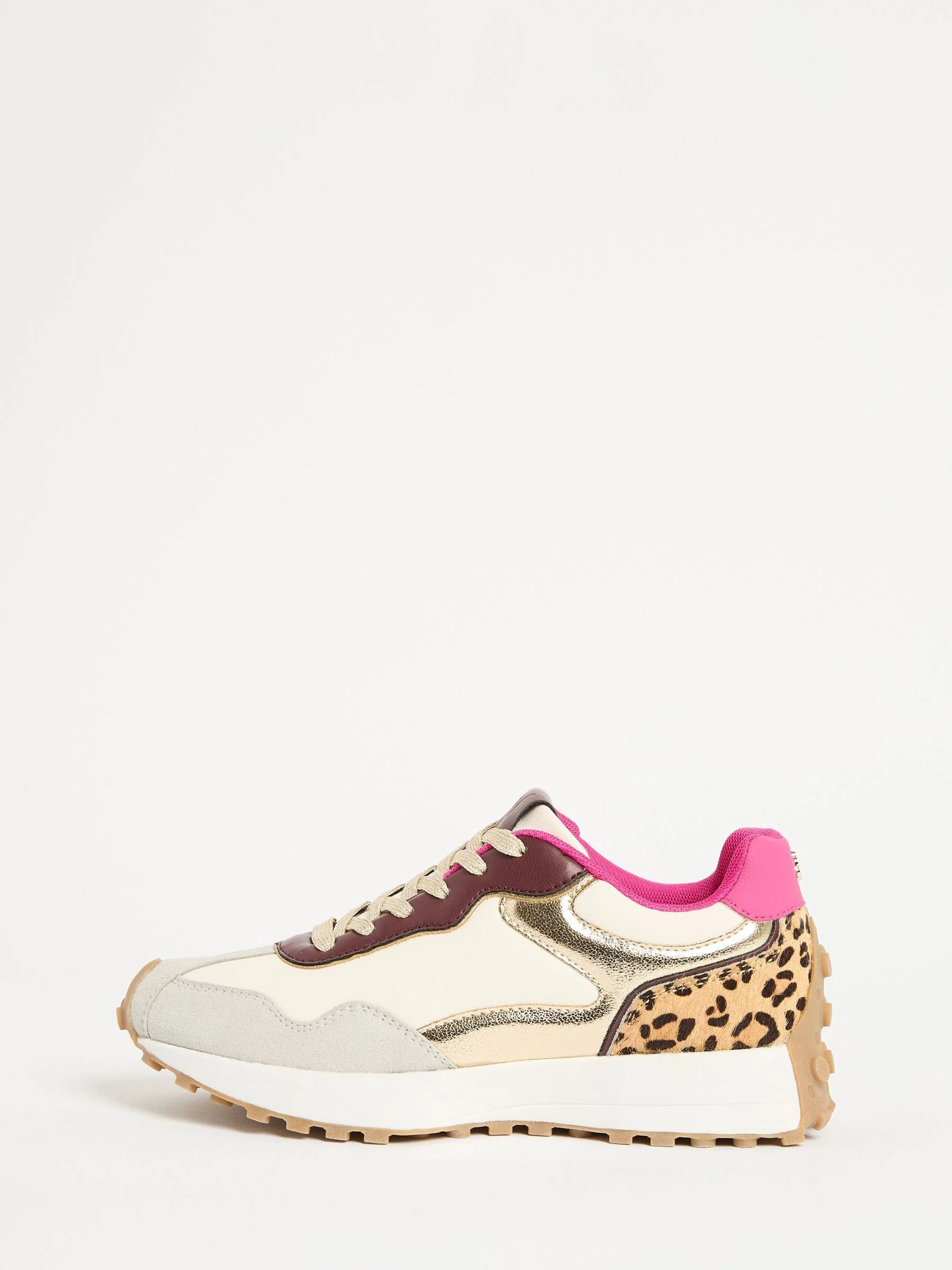 Wit met luipaardprint - Love & Roses - Retro comfortabele joggingsneakers van gemengd materiaal