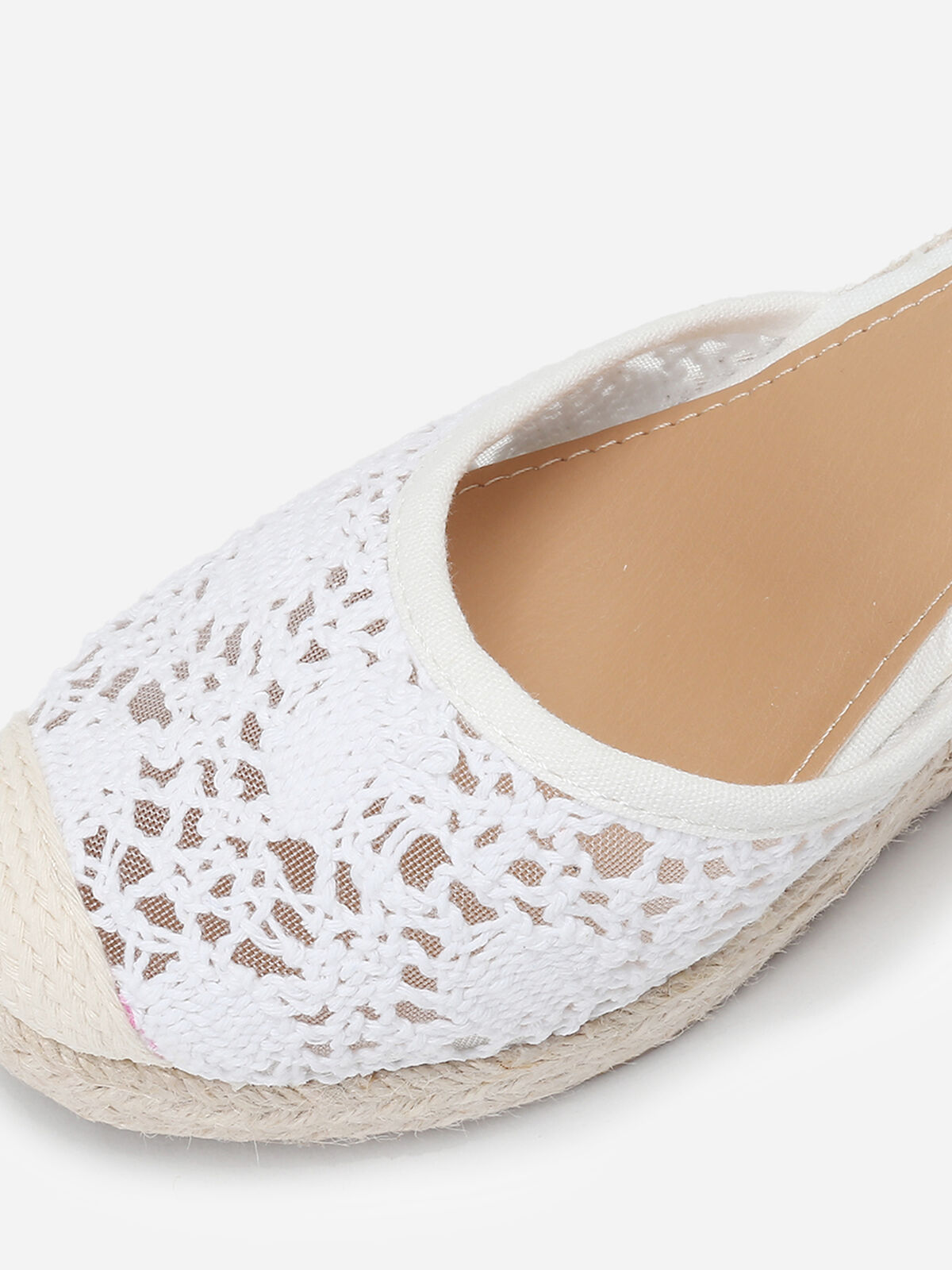 Espadrilles compensées dentelées à nouer- Blanc