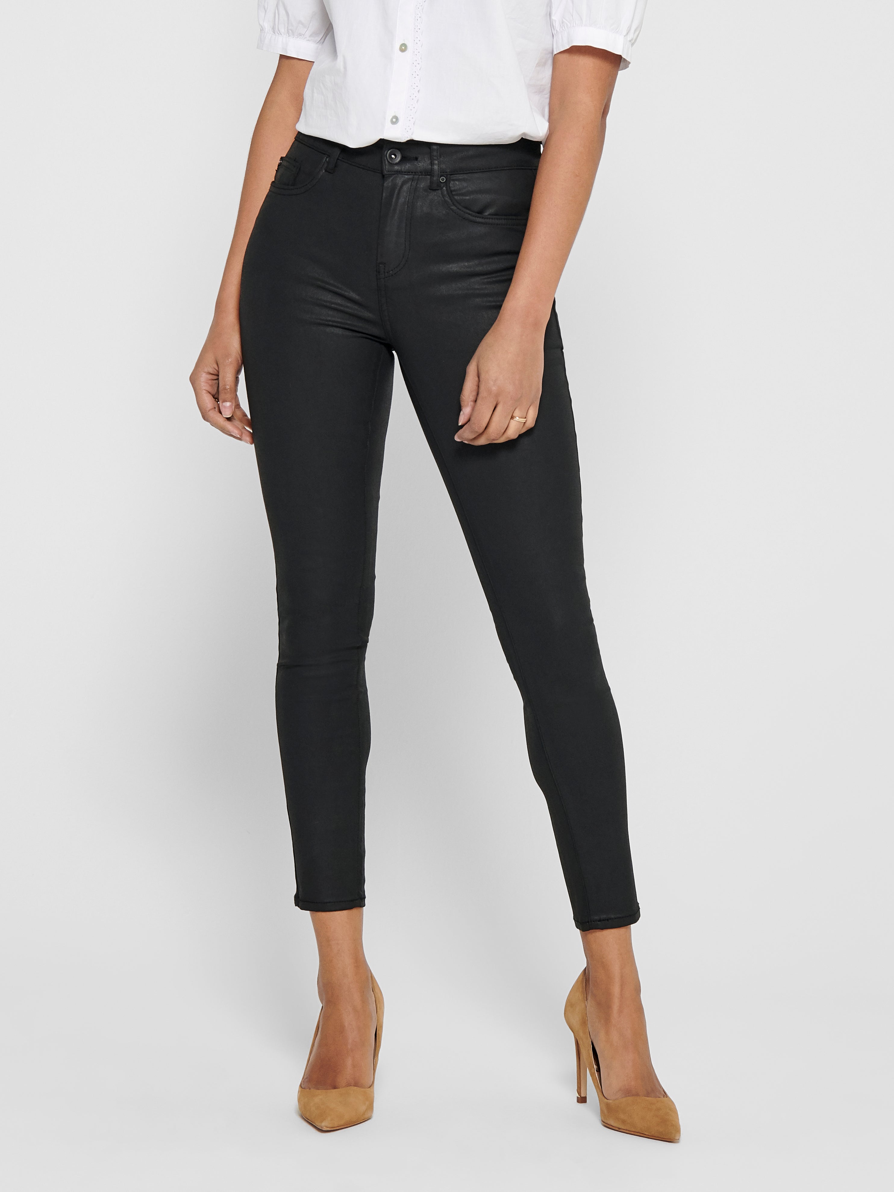 ONLHUSH Mittlere Taille Skinny Fit Hose in Lederoptik Black
