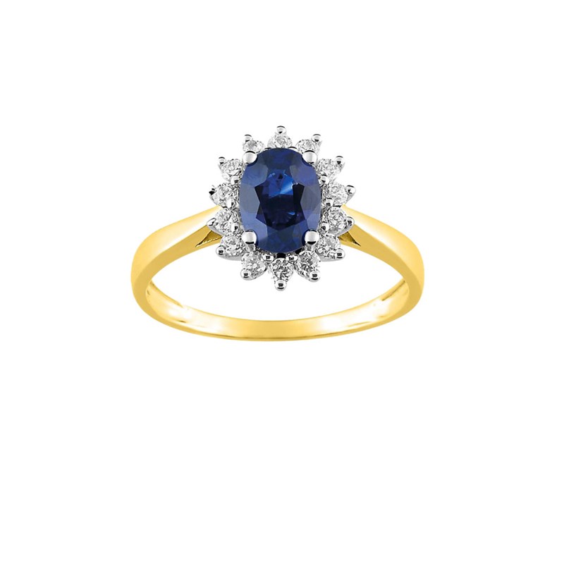 Bague femme - Saphir et Oxyde de zirconium - Or 18 Carats