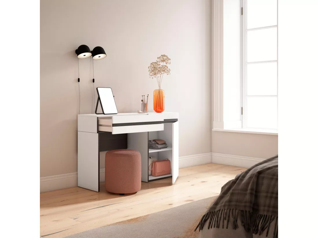 Coiffeuse, 121x35x75 cm, Avec tiroir, Chambre à coucher, Blanc