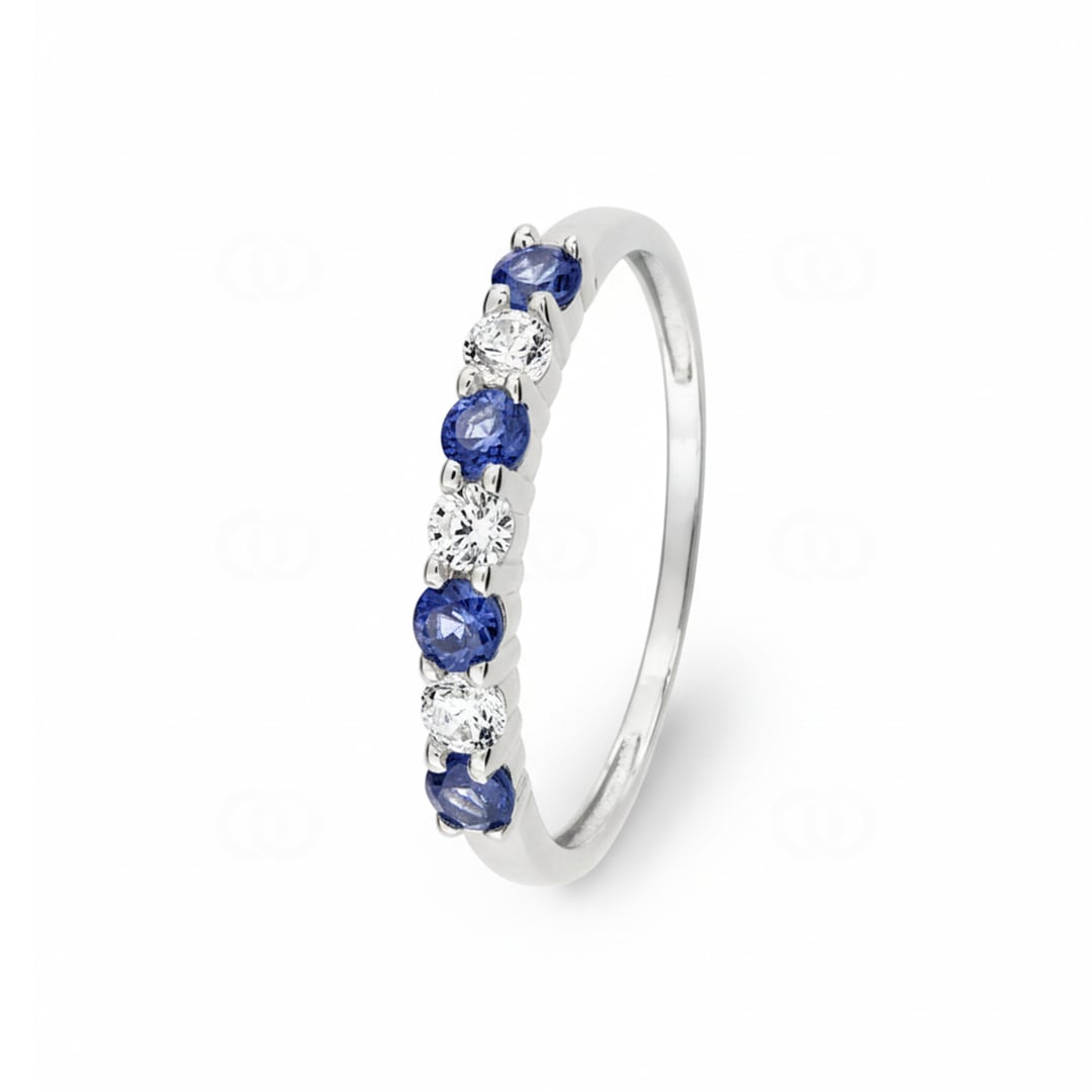 Mémoire-Ring 750/18 K Weissgold mit Saphiren und Zirkonia