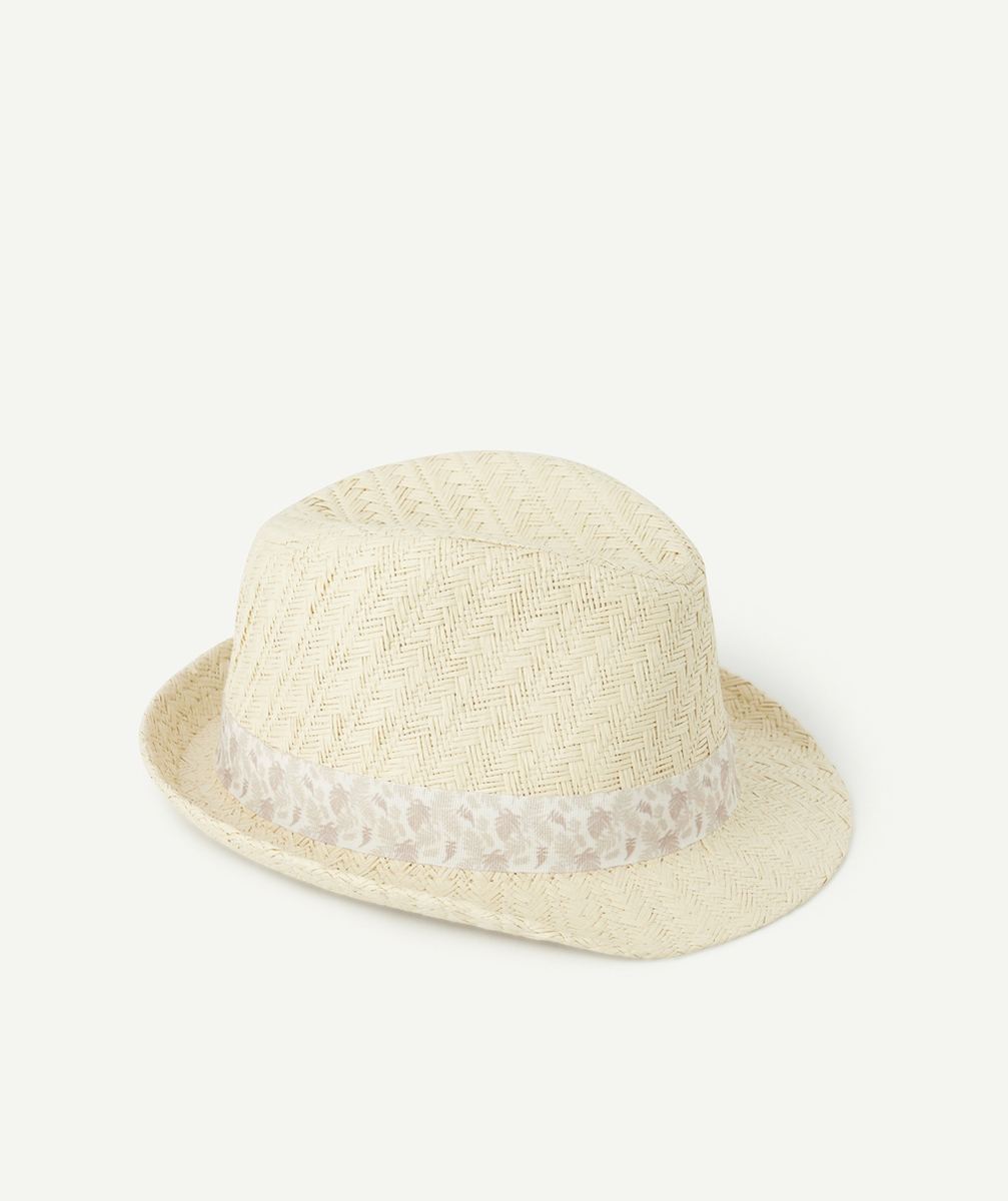 CHAPEAU DE PAILLE BÉBÉ GARÇON AVEC BANDE DE TISSU IMPRIMÉ FEUILLE