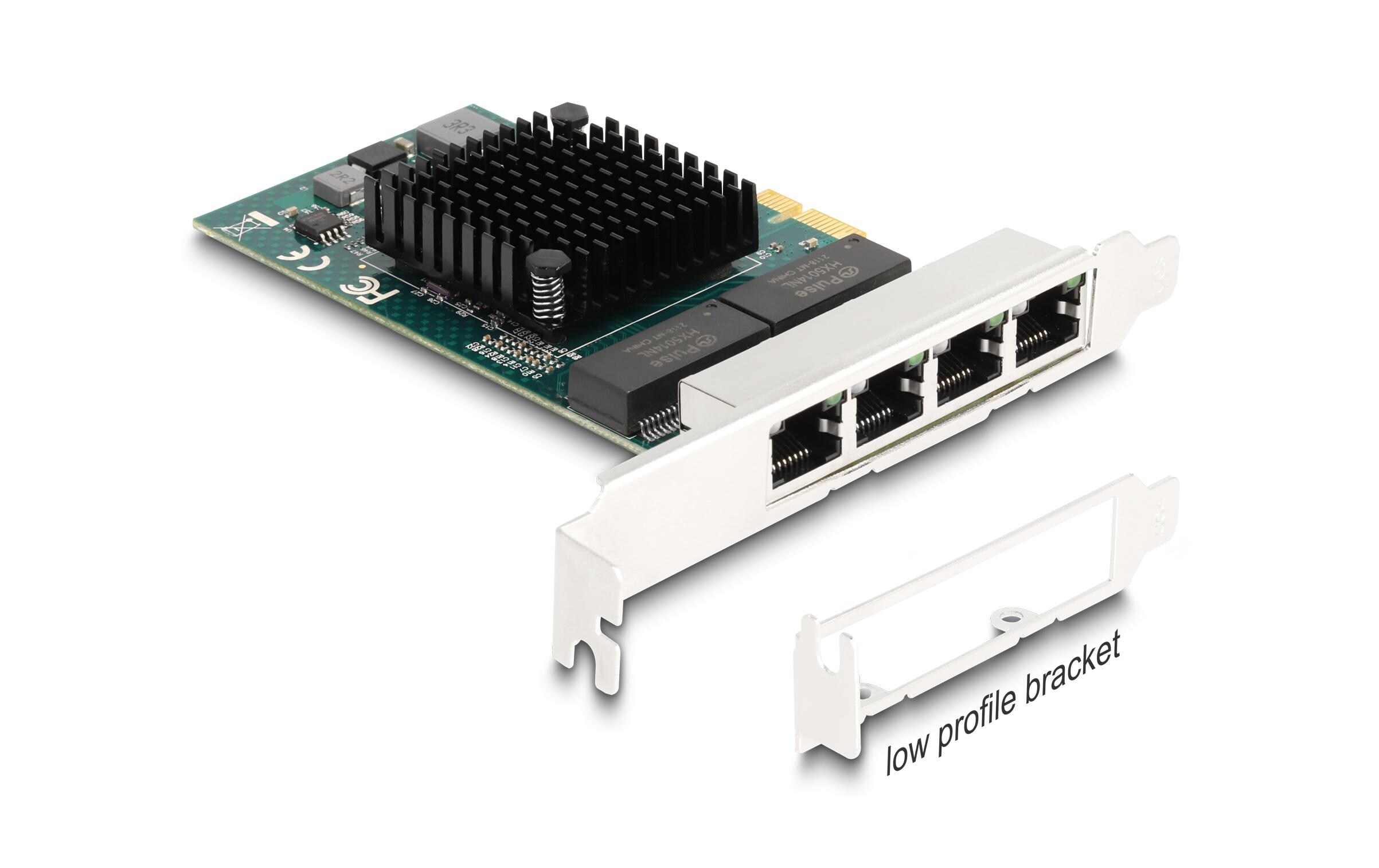 Netzwerkkarte 4x RJ45 Gigabit, PCI-Express x1<br>Delock PCI Express x1 Karte zu 4 x RJ45 Gigabit LAN BCM