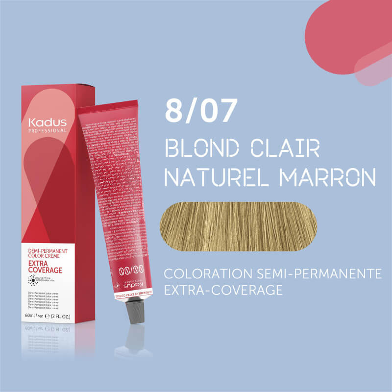 Coloration semi-permanente extra Coverage 8/07 blond clair naturel marron Kadus 60ML