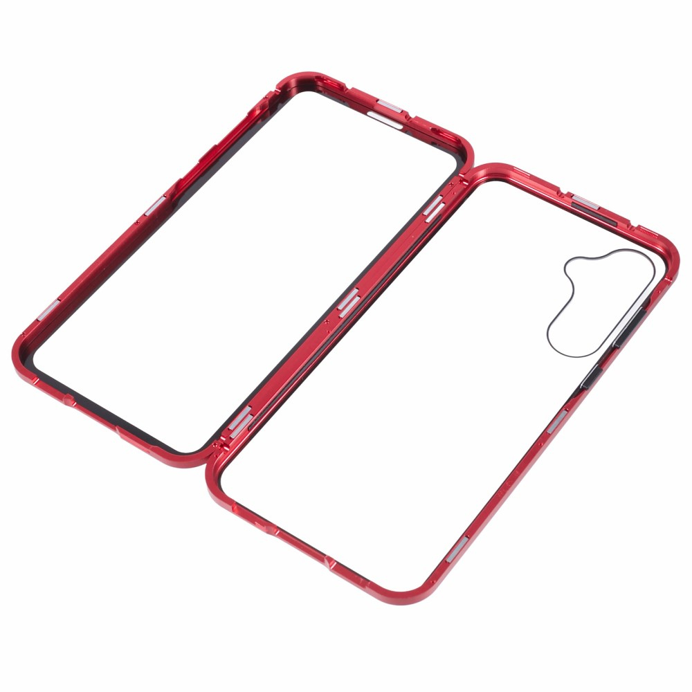 Samsung Galaxy A55 Magnetische Alu Schutzhülle mit Panzer Glas Backcover   Displayschutz (Magnet-Technologie) - Rot