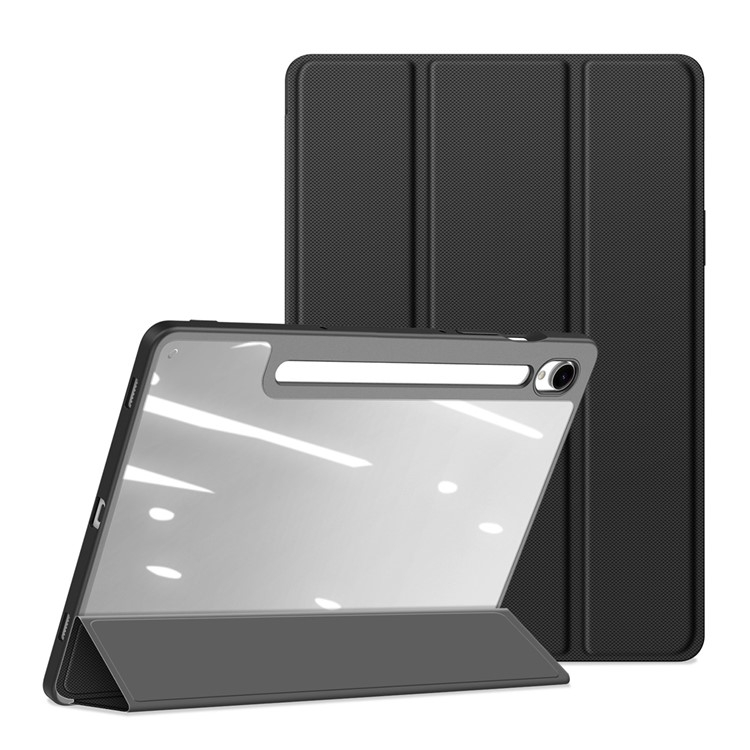 Samsung Galaxy Tab S9 Leder Tasche Smart Cover Schutzhülle   S-Pen Halter - Schwarz