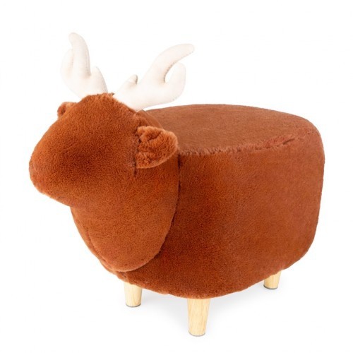 Banquinho macio Le Cerf em formato de veado, na cor marrom.