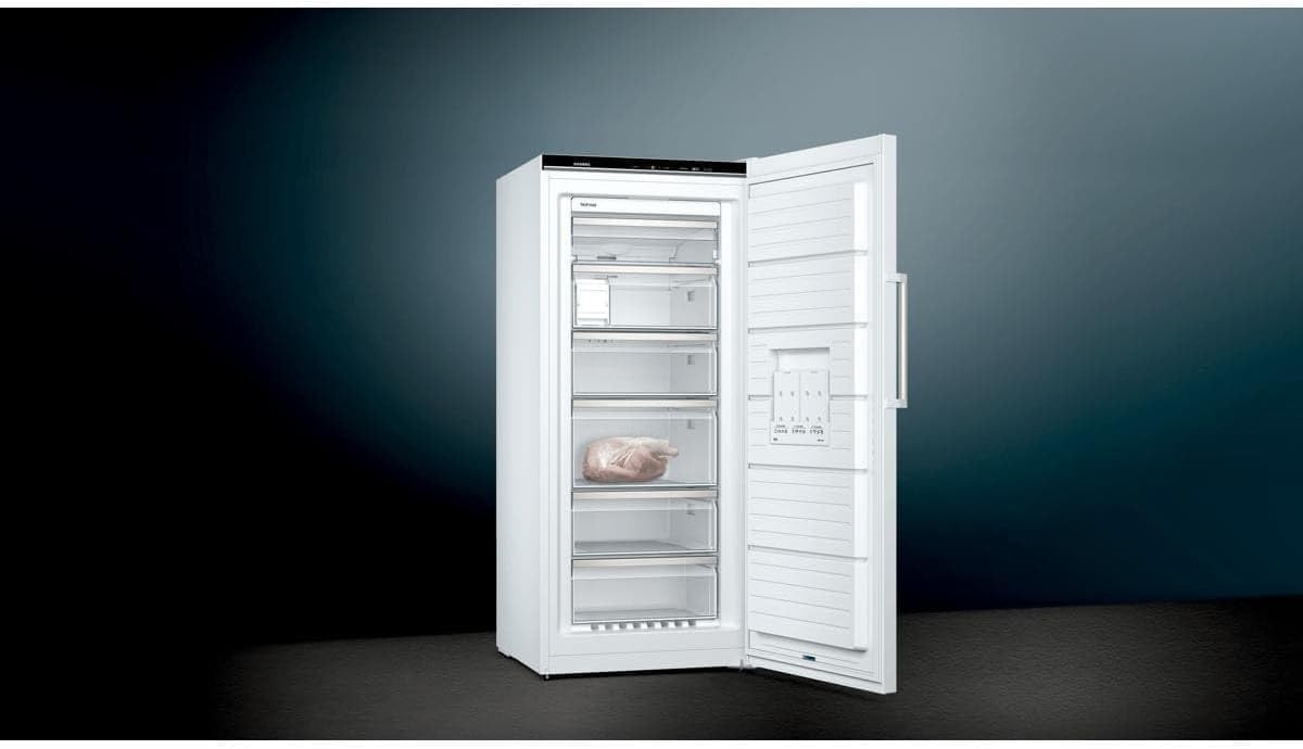 Siemens GS51NAWCV iQ500 Gefrierschrank, 161 x 70 cm, 289 L, noFrost nie wieder abtauen, bigBox Platz für großes Gefriergut, varioZone flexible Glas-und Schubladen, Weiß