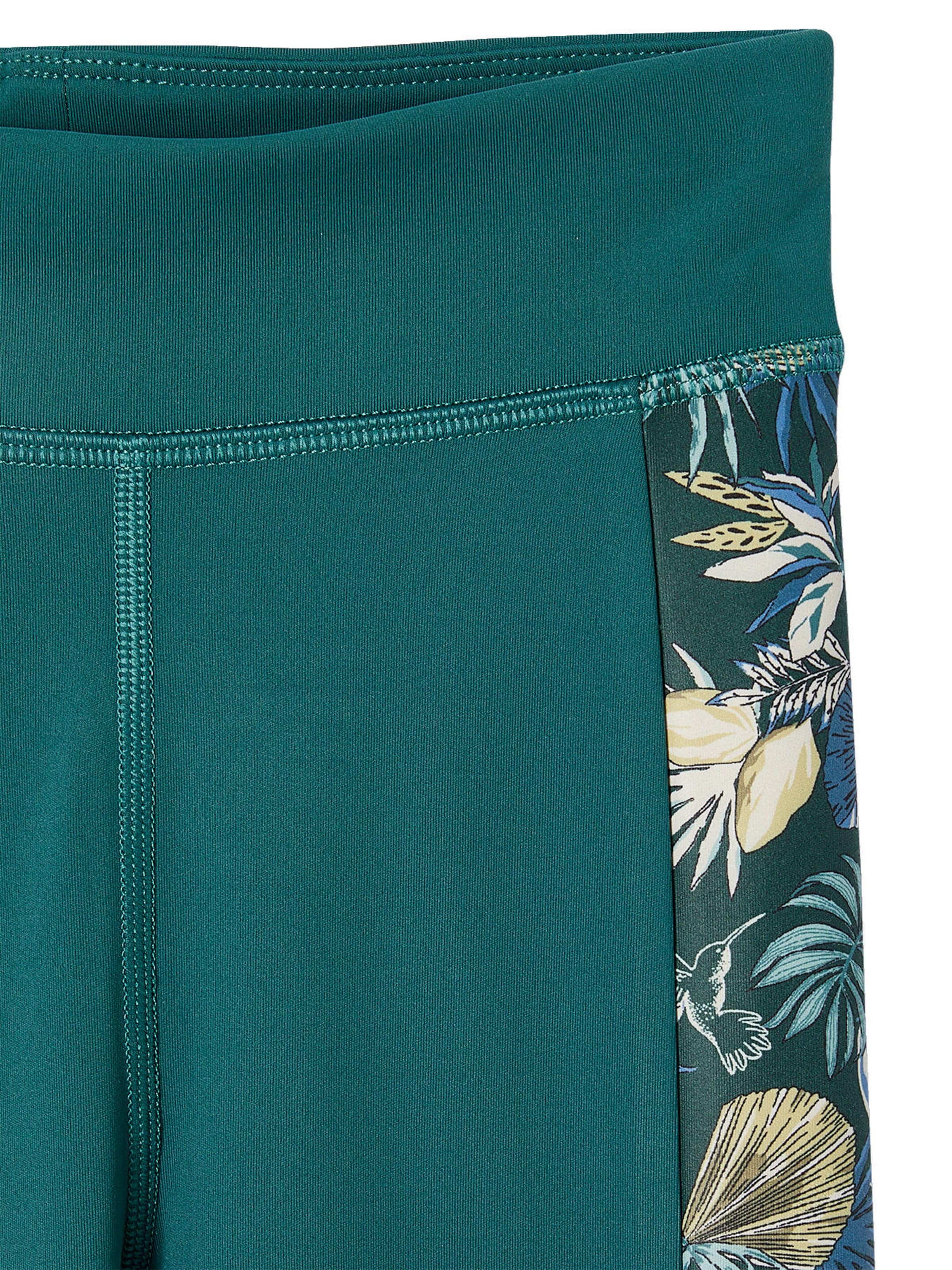 Vertbaudet Mädchen Sportleggings mit Blumenstreifen an den Seiten smaragdgrün