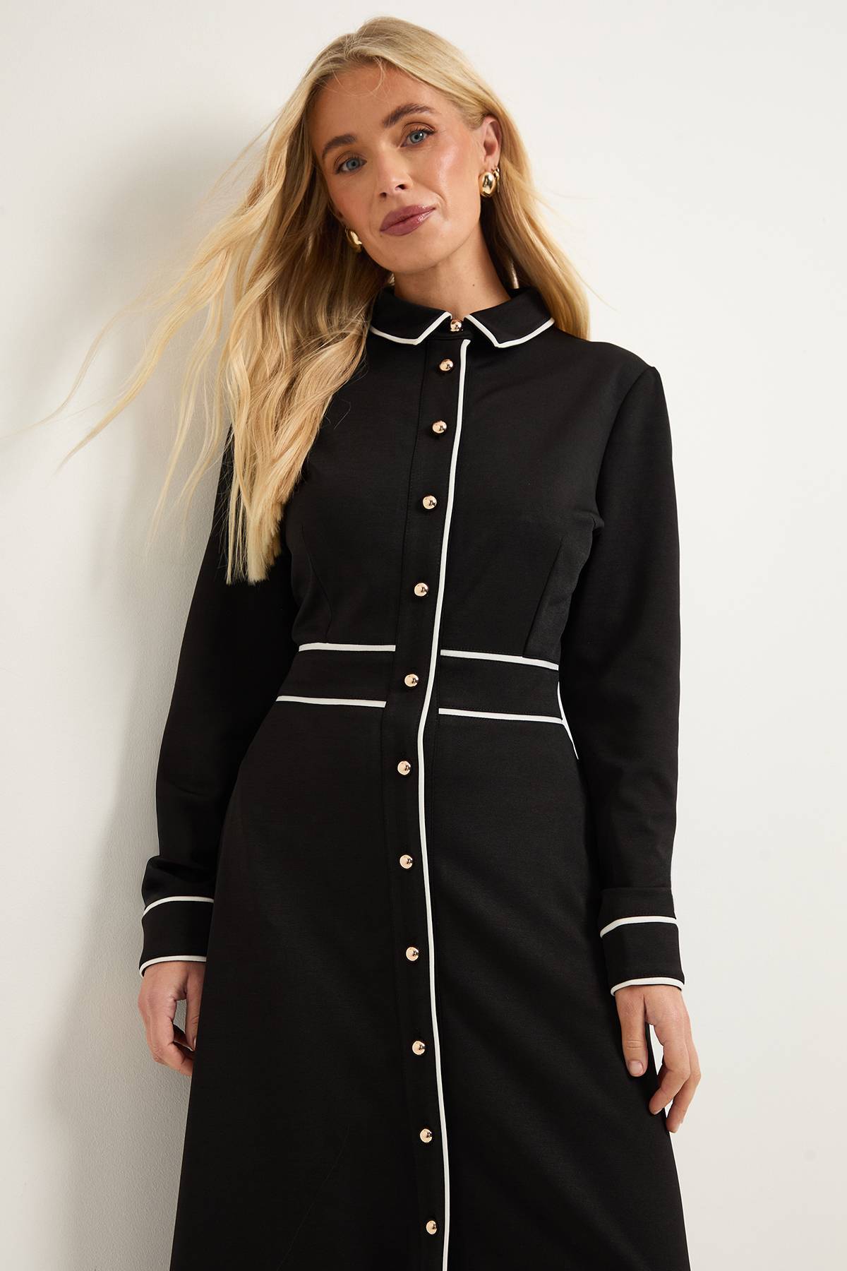 Wallis Robe Midi En Ponte Avec Détails De Passepoil (s) Petite