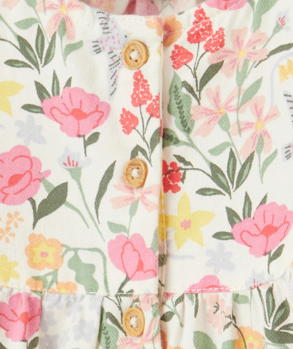 ROBE MANCHES LONGUES BÉBÉ FILLE EN COTON BIO AVEC IMPRIMÉ FLEURI