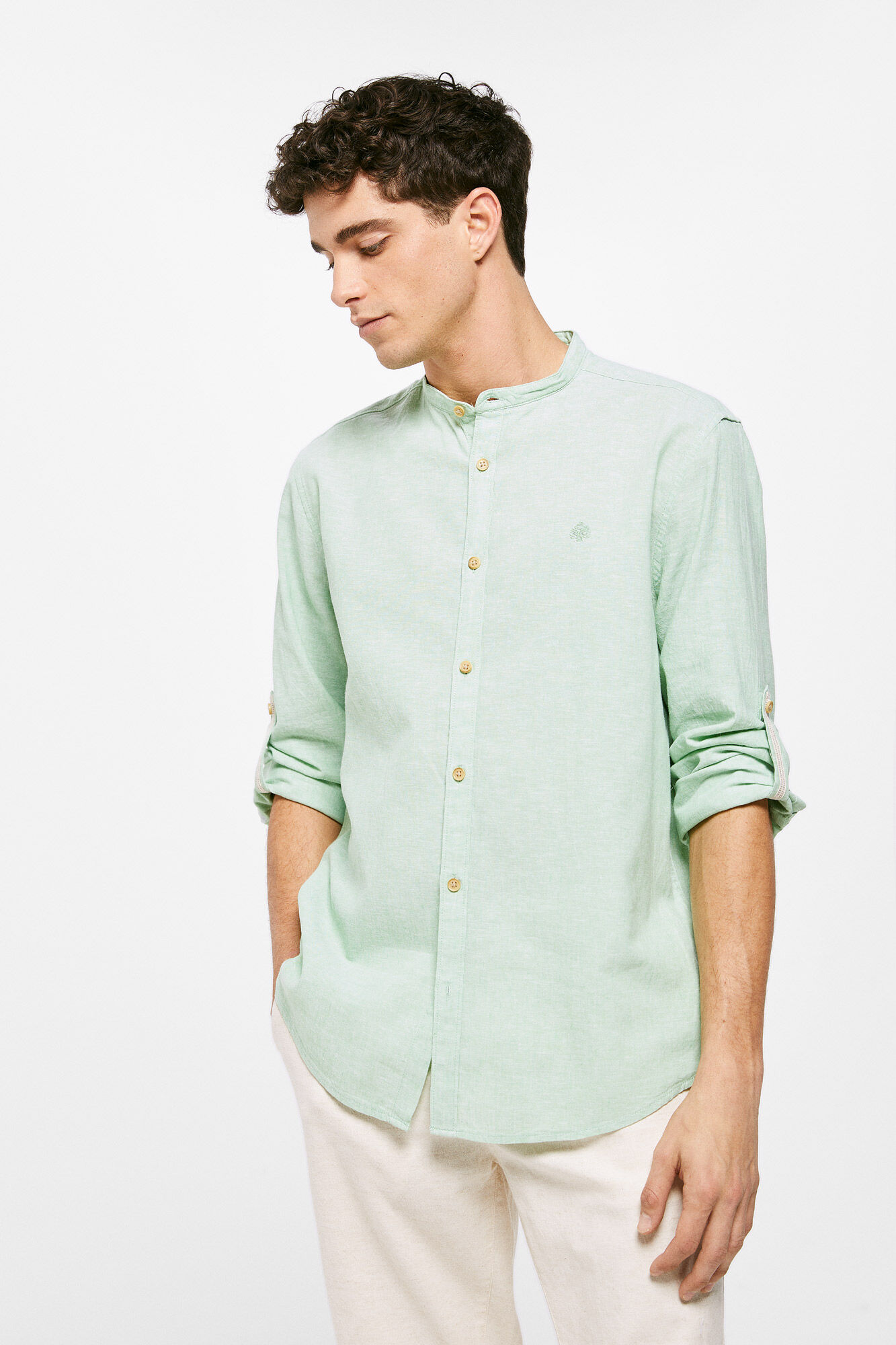 Camisa mandarim de linho - verde