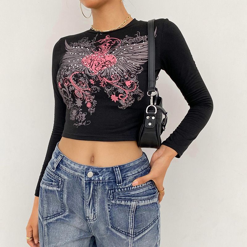 Sosana - Croptop met lange mouwen en hartjesprint