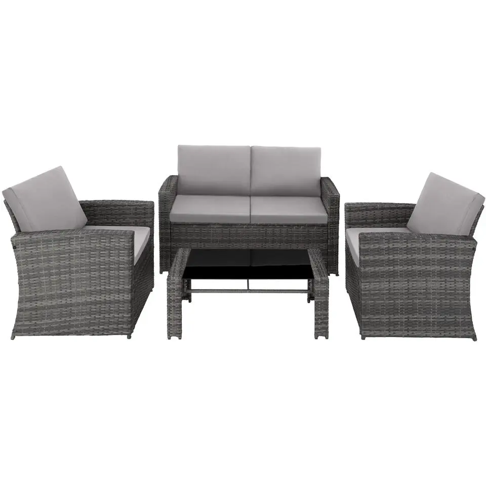 tectake - loungeset Lucca - 1 bank/2 stoelen/1 tafel - grijs