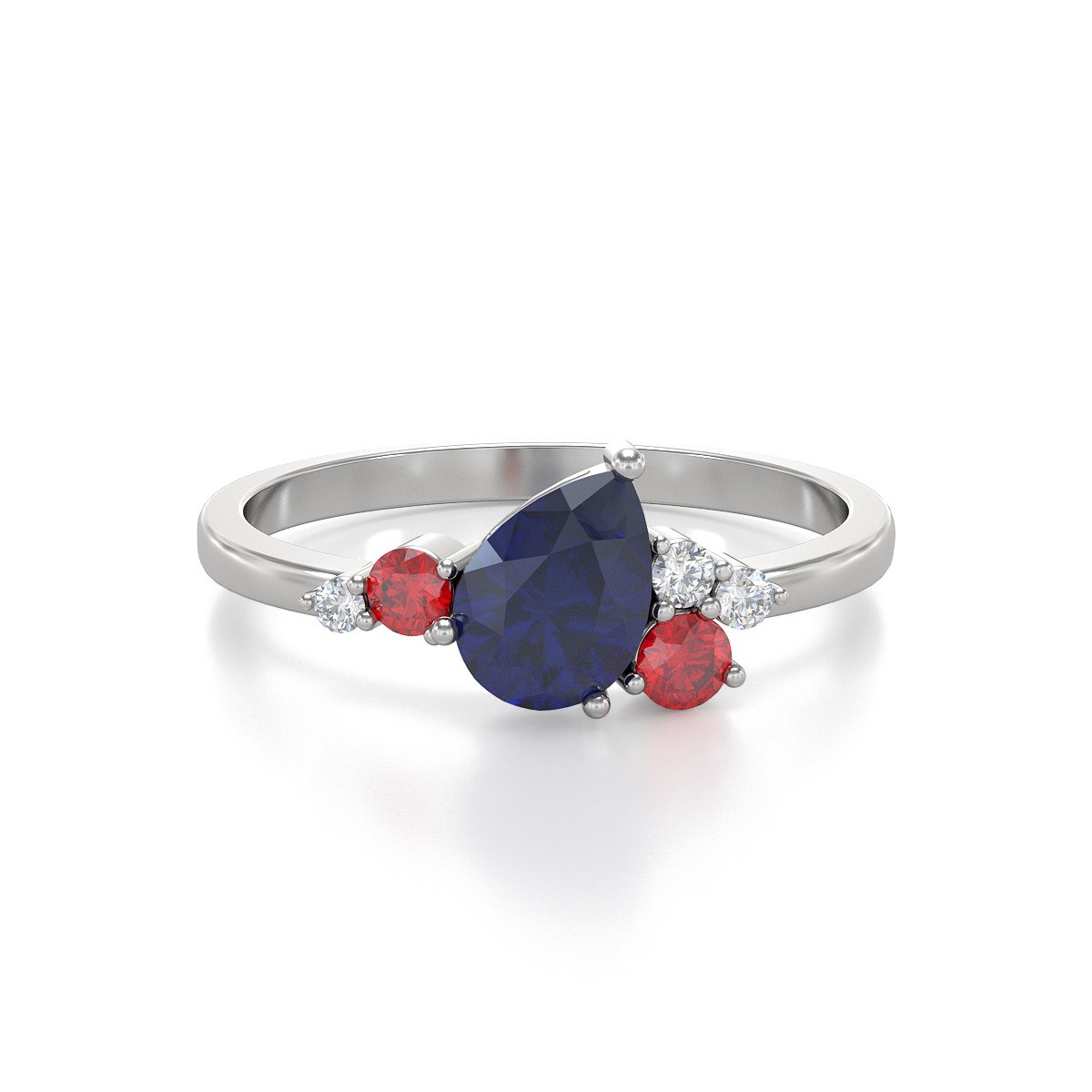 Bague ADEN Or 585 Blanc Saphir Rubis et diamants 2.296grs