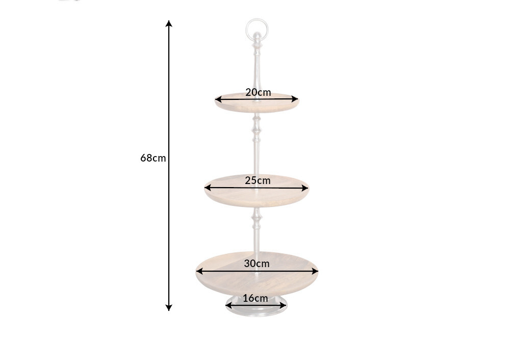 Dekorative Etagere PURE NATURE 68cm silber Mangoholz handmade drei Etagen