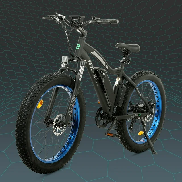 Bicicleta elétrica Ecotric com pneus largos de 26 polegadas, motor potente de 500 W, bateria de lítio removível de 36 V/12,5 Ah, ideal para praia, neve e montanha, com amortecimento para impactos. Perfeita para adultos.