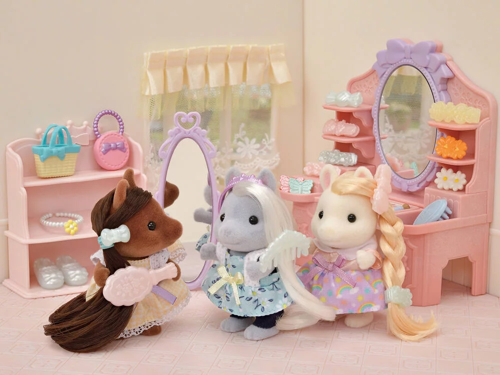 FIGURINE -LES AMIS PONEY ET LEURS KITS DE COIFFURE - SYLVANIAN SET BOUTIQUES