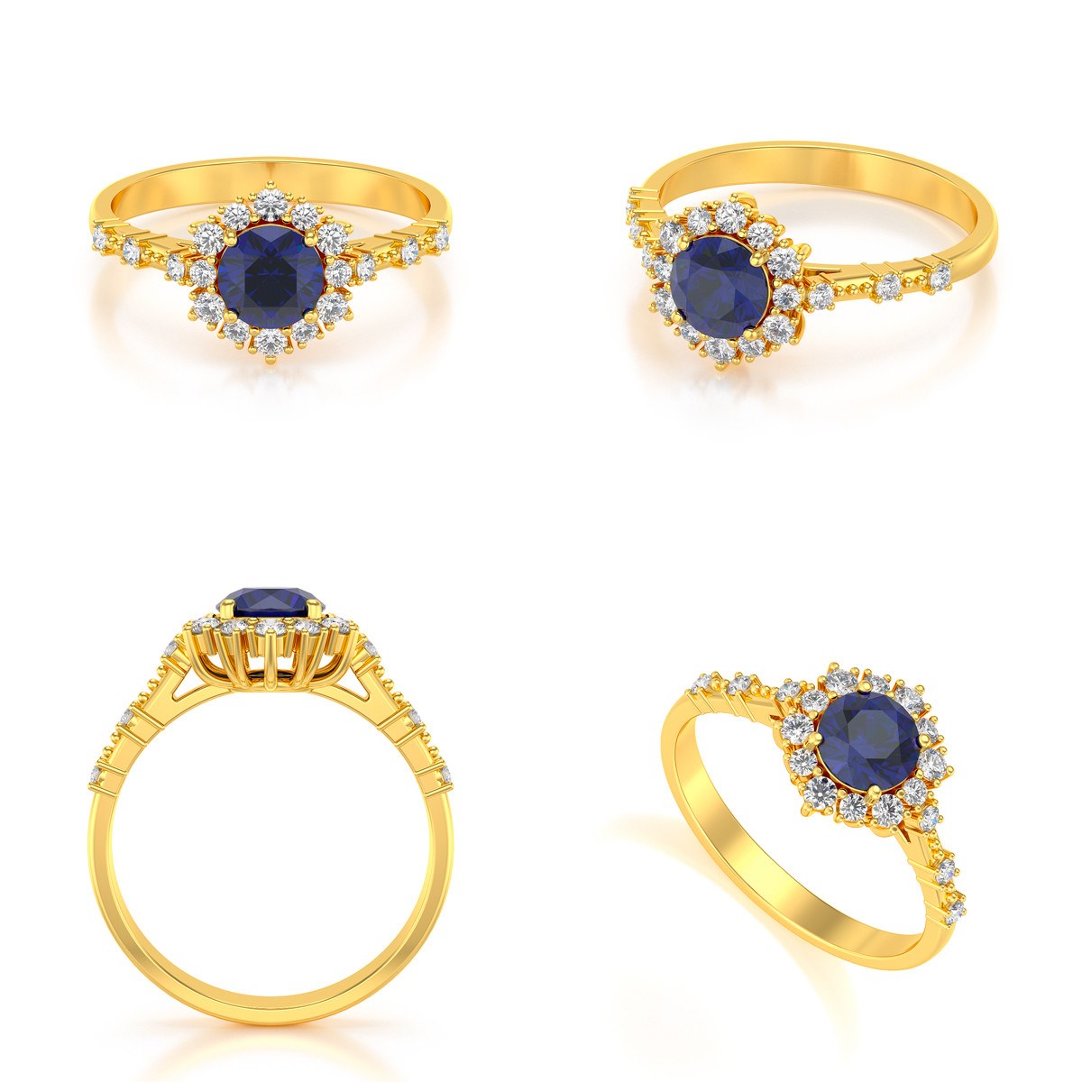 Bague ADEN Or 585 Jaune Saphir et diamants 3.25grs
