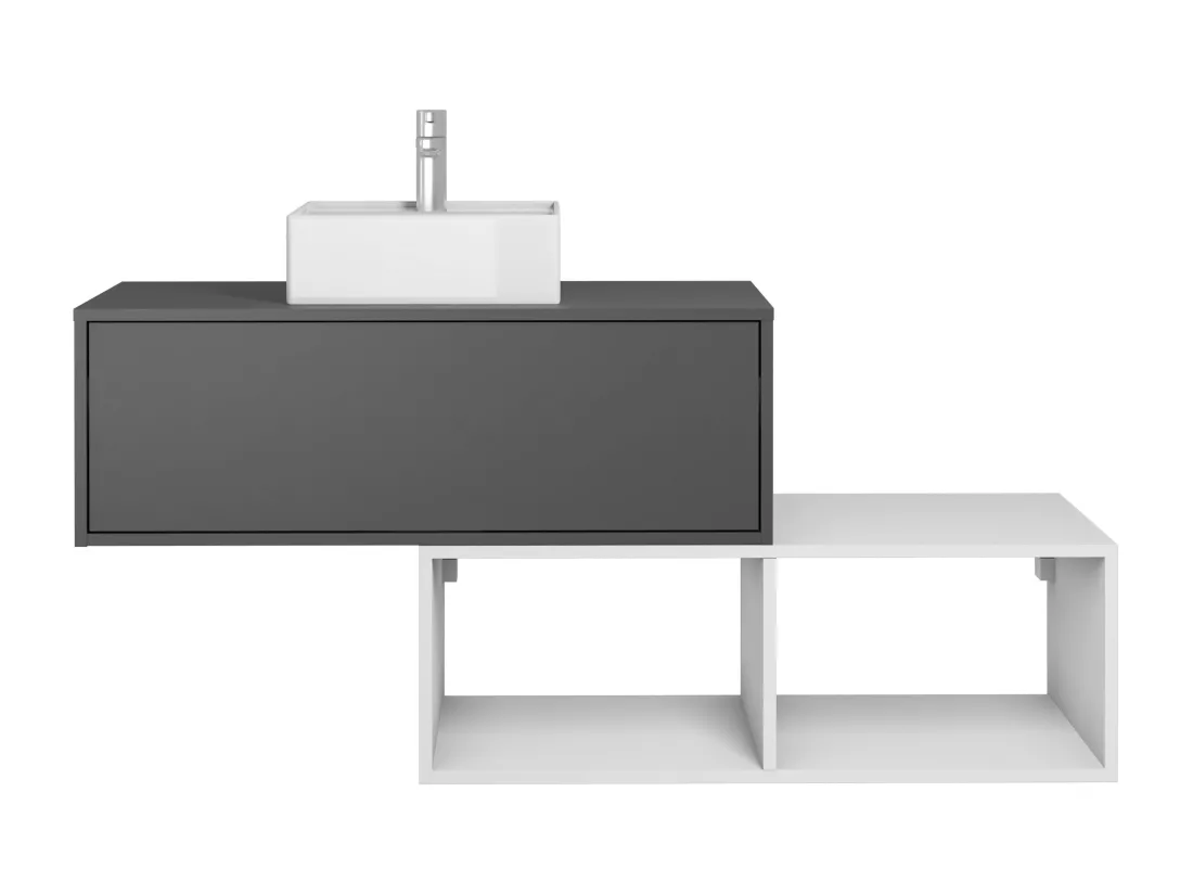 Meuble de salle de bain suspendu avec vasque carrée - 1 tiroir gris anthracite et 2 niches blanches - 94 cm - TEANA II