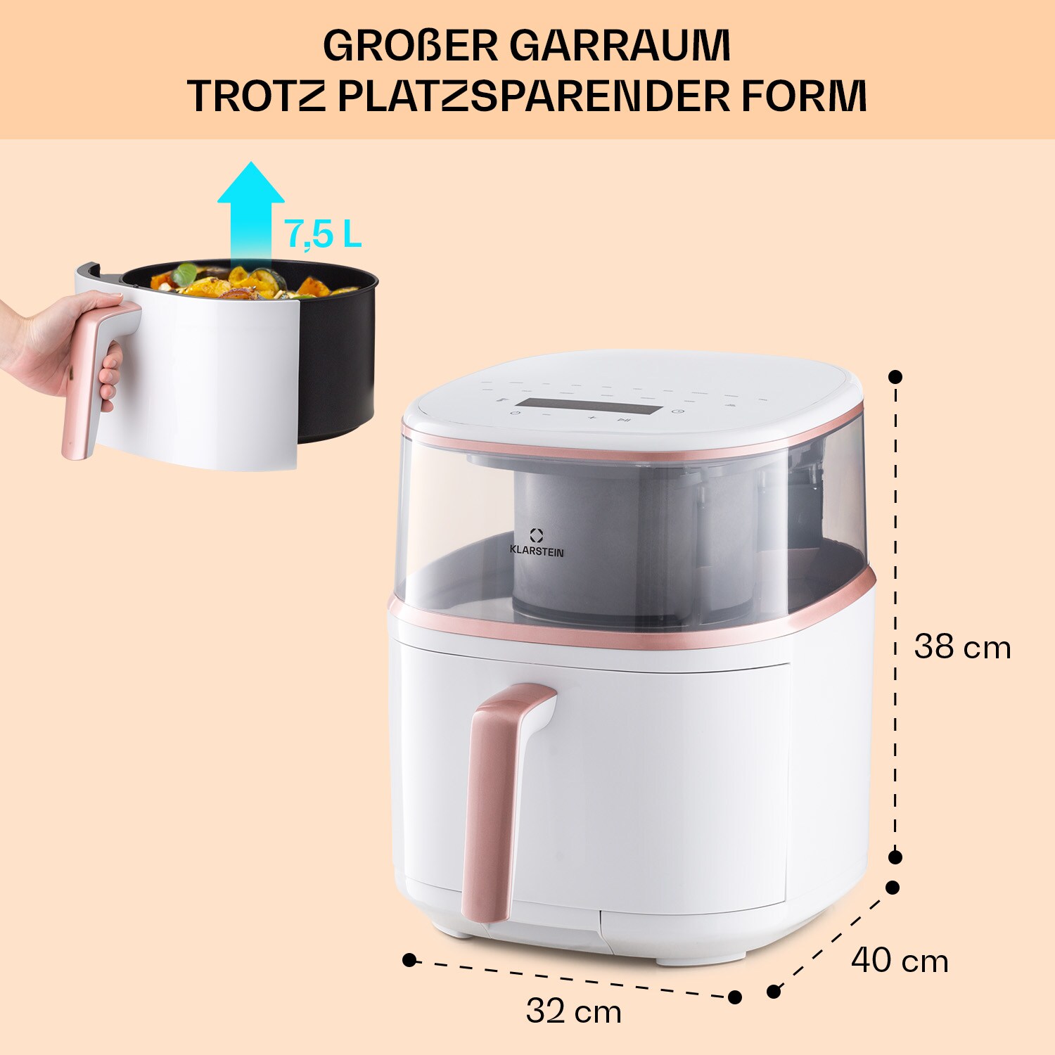 Air Bloom Heißluftfritteuse Dampffunktion 1500W 7,5 Liter 16 Programme