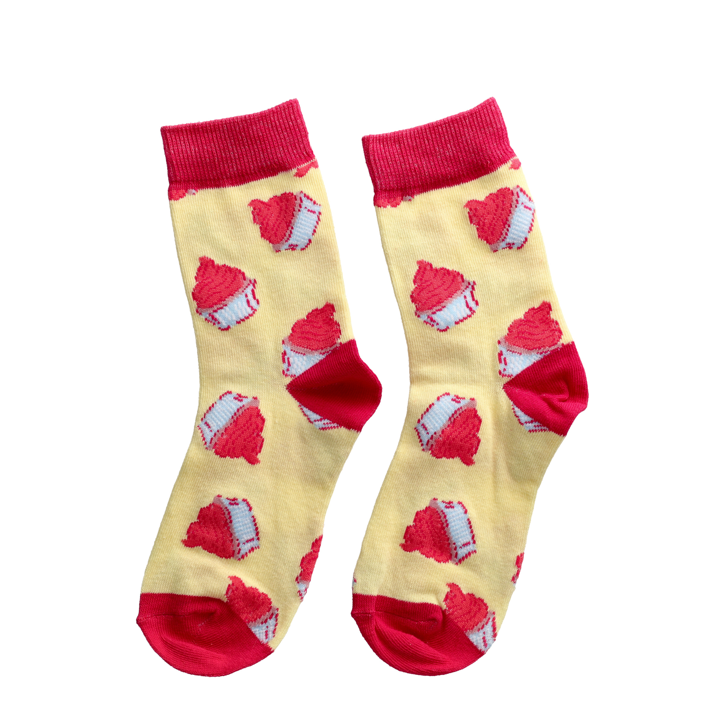 (1 Paar) Gr. 36-42 Baumwoll Socken Cupcake Motiv Fashion Strümpfe - Pink / Beige