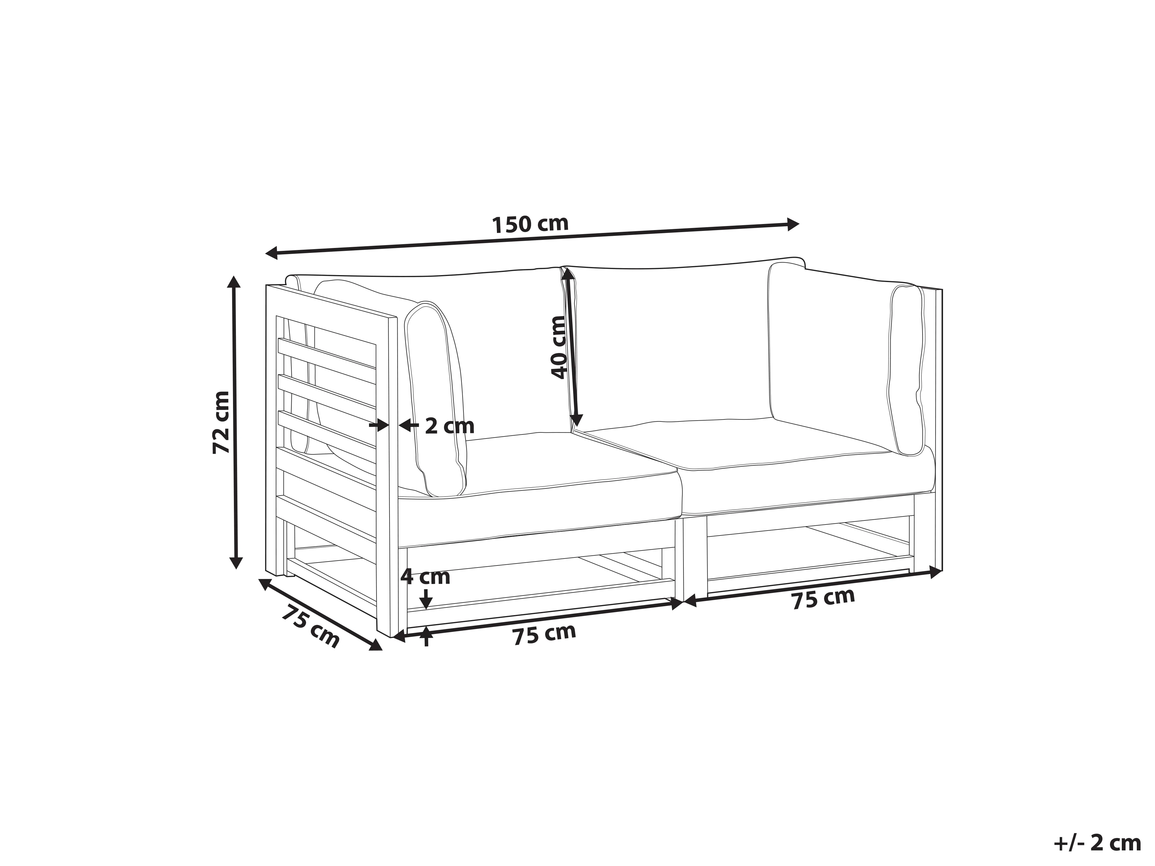 Tuin loungebank 2-zits TRANI modulair Gecertificeerd acaciahout Lichtbruin