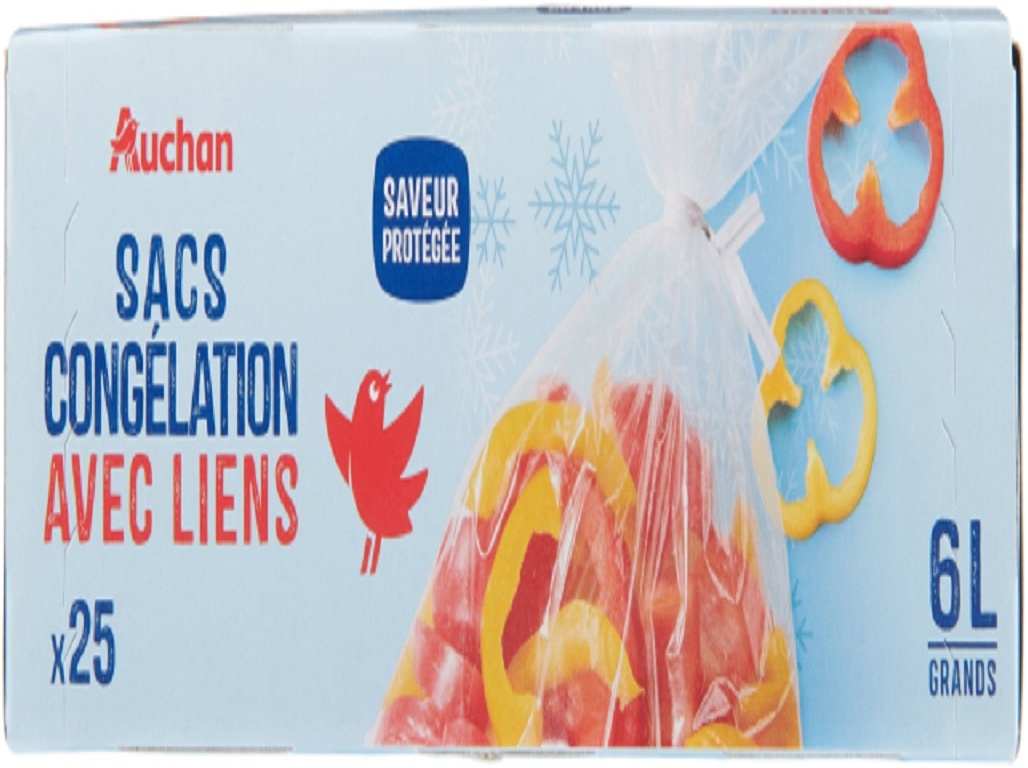 SACOS DE CONGELAÇÃO AUCHAN C/ATILHO GRANDES 6L 25UN